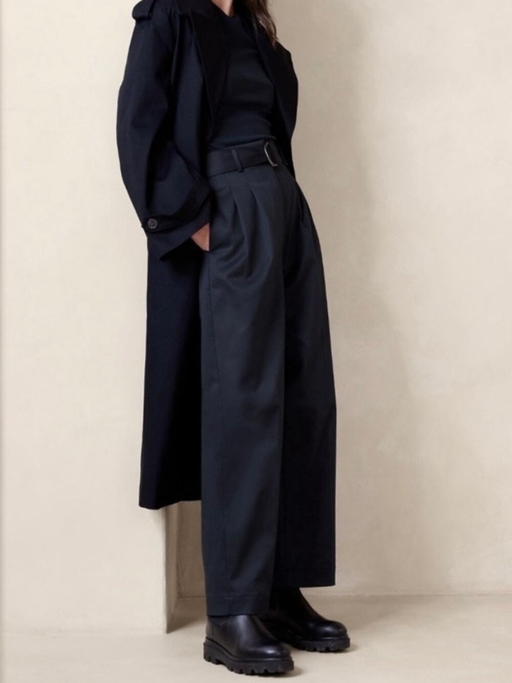 Banana Republic Cruz Pleated Wide Leg Pant Navy Blue 2 Petite